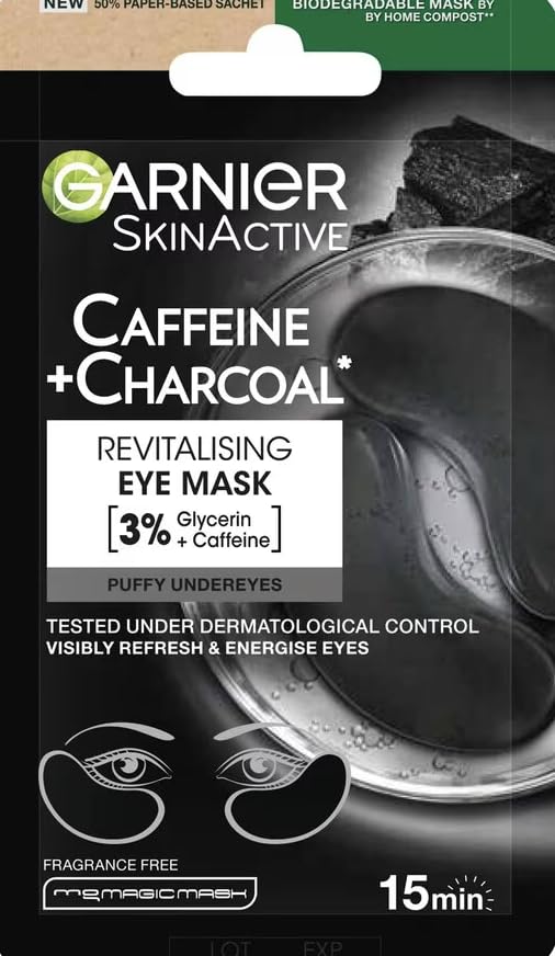 Garnier Charcoal Caffeine Depuffing Anti-Eye Bags Sheet Eye Mask (6 COUNT)