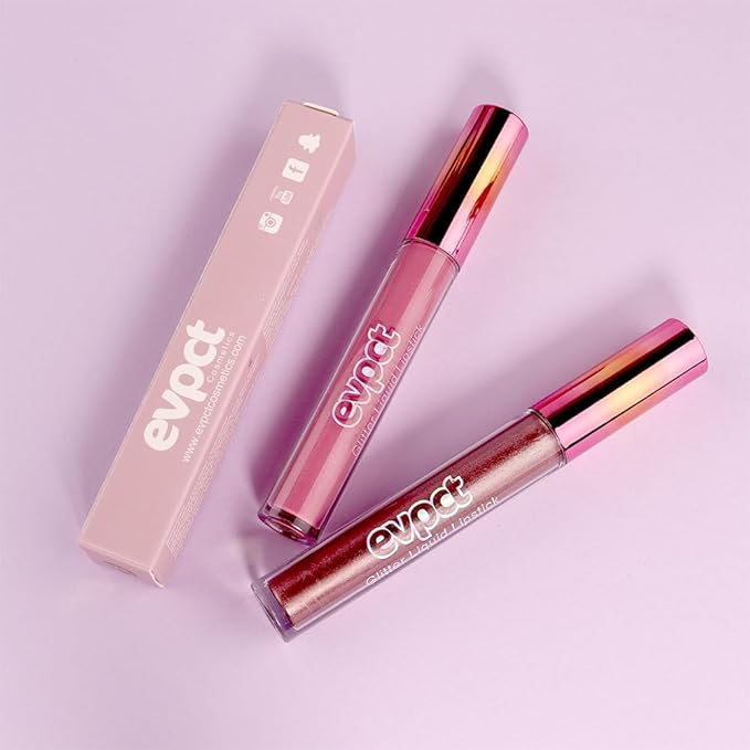 evpct 2Pcs Mauve & Taupe Mauve Glitter Metallic Shimmer Diamond Lipstick Lip Gloss Stain Set for Women Long Lasting Waterproof, Purple Sparkle Glitter Matte long Wear Liquid Lipstick Lip Makeup Kit