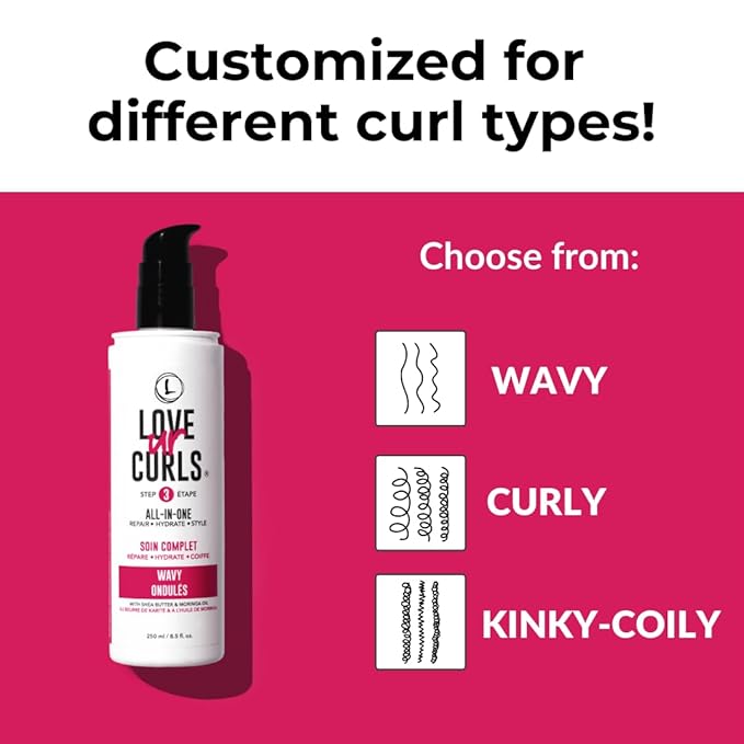 Love Ur Curls - Shampoo, Conditioner, Wavy All In One Styler to repair, define and hydrate hair and Irish Sea Moss Gel for touchable hold
