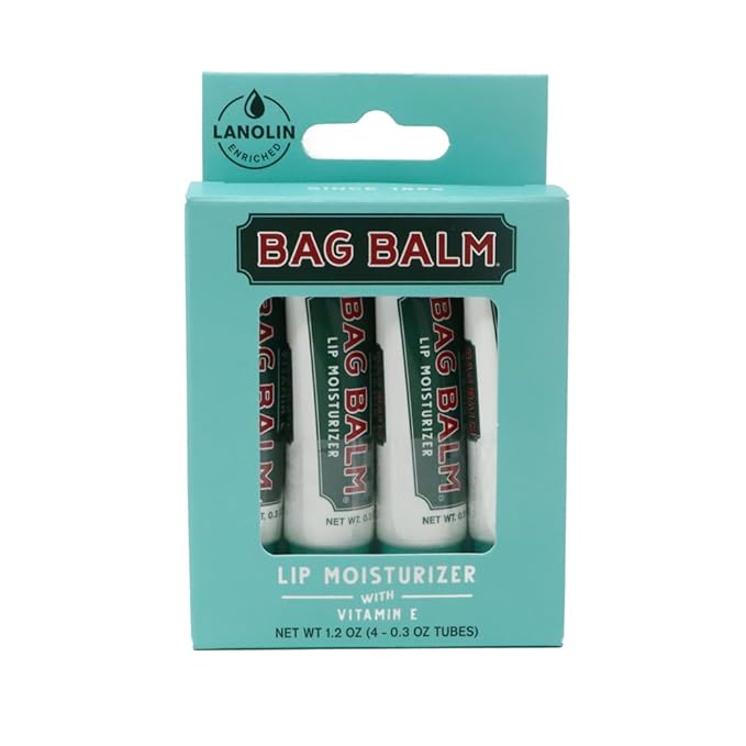 Vermont's Original Bag Balm Fragrance Free Lip Balm with Vitamin E | Pack of 4 0.3oz Tubes