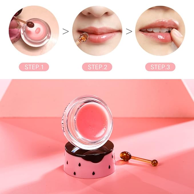 2Pcs Strawberry Vitamin E Lip Masks,Lip Balm Honey Pot,Hydrating & Prevention Dry and Cracked Lip Scrubs Exfoliator,Lip Sleep Mask Reduces Lip Lines,Lip Exfoliating Balm Sleeping Lip Mask