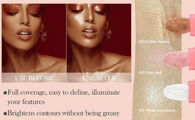 Glitter Powder Highlighter Makeup, Body Brightens the Natural Three-Dimensional Face Blusher Fairy Highlight Patting Powder.(02# Fairy Pink)