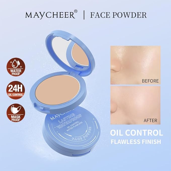 Oil Control Face Pressed Powder, Matte and Smooth Translucent Powder Setting Powder Makeup, Waterproof Long Lasting Finishing Face Powder, Cruelty-free, 0.35Oz (01 White)