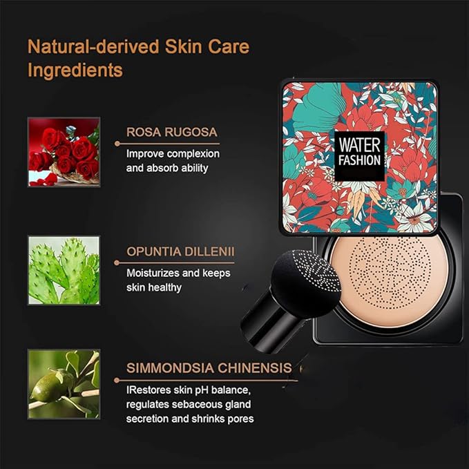 Air Cushion CC Cream Mushroom Head Foundation Air Cushion BB Cream Concealer Moisturizing Brighten Makeup Long Lasting Waterproof-Natural 1Pack