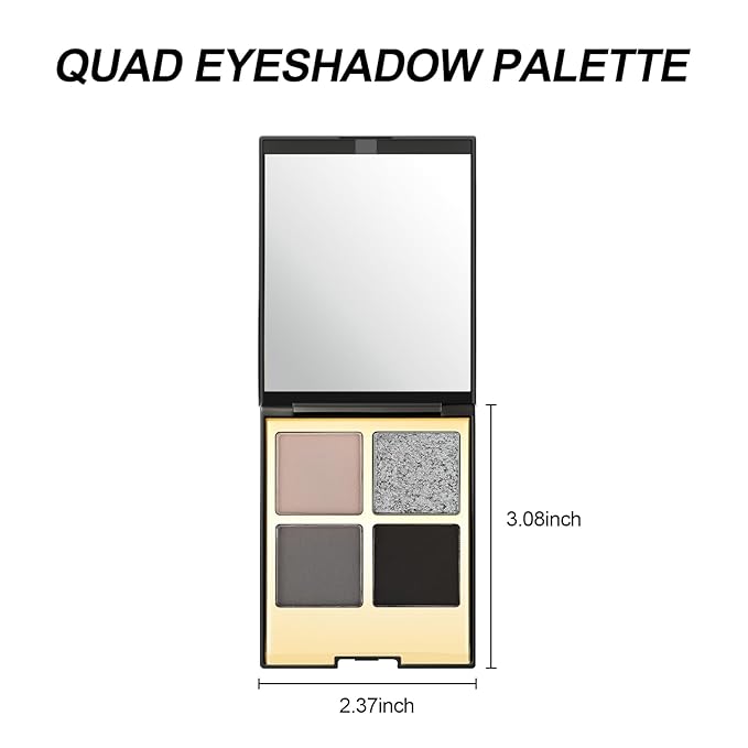 Erinde 4 Colors Eyeshadow Palette Eye Shadow Makeup, Matte Shimmer Metallic Taupe Gray Black Sliver Smokey Eyeshadow, Long Wearing, Velvety Pigmented Blendable, Quad Eye Shadow Palette, 01