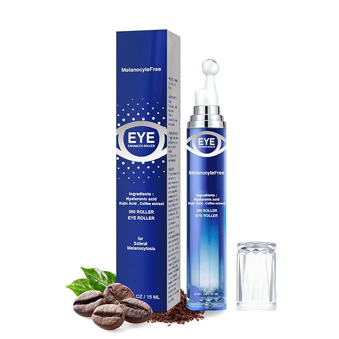 Caffeine Eye Serum,Under Eye Roller Serum with 360° Massage Ball,Eye Contour Cream for Dark Circles and Puffiness Wrinkles Fine Lines