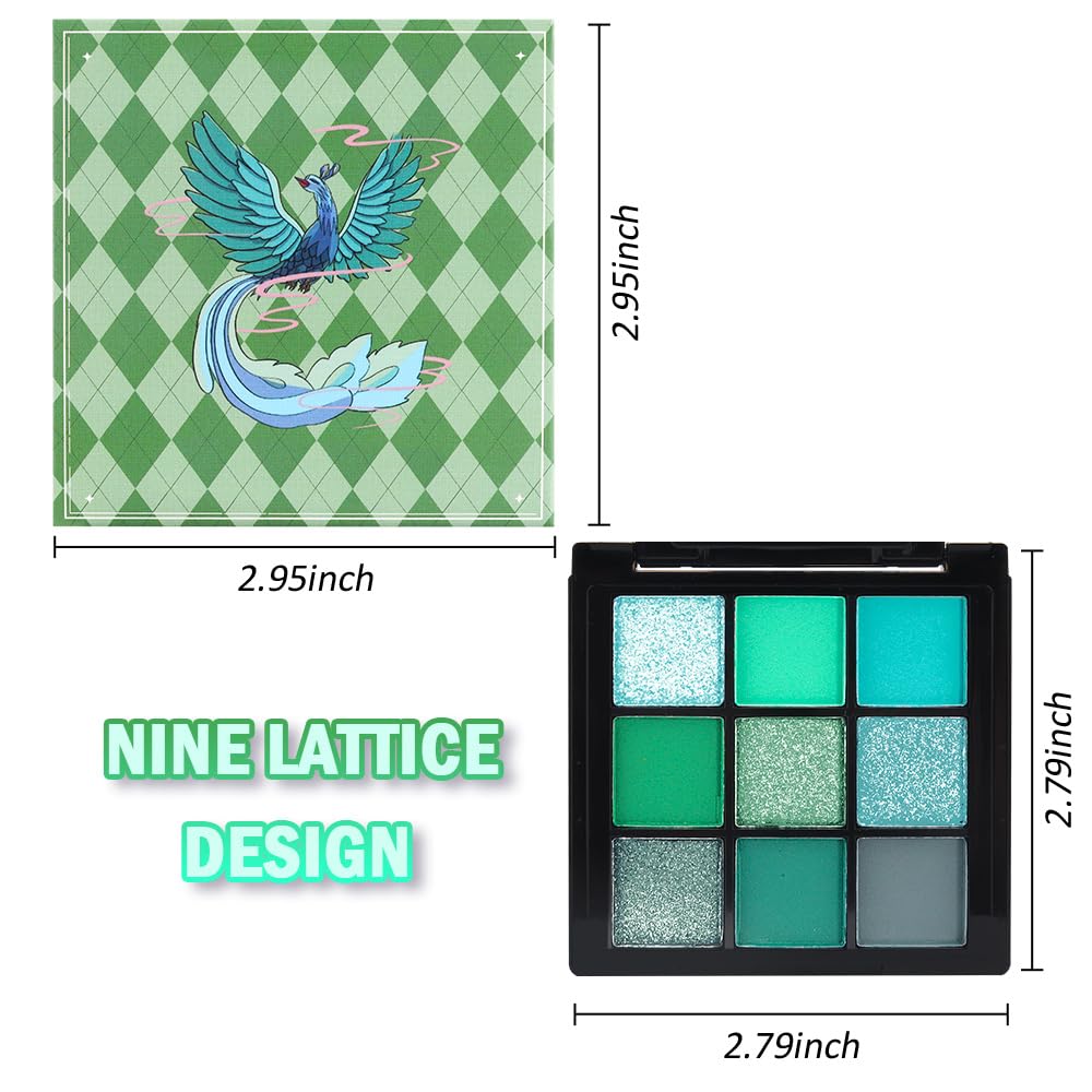 9 Colors Green Smoky Matte Shimmer Eyeshadow Palette with Mirror for Eye Makeup,High Pigmented Eye Shadow Primers Powder Palet de sombras de ojos