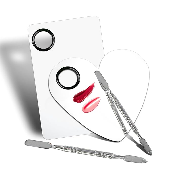 2Pcs Cosmetic Makeup Palette, Premium Stainless Steel Metal Makeup Mixing Palette with Spatula, Makeup Mixing Tray for Mixing Foundation/Eye Shadow/Mascara/Nail Polish/Pigment/Nail Art