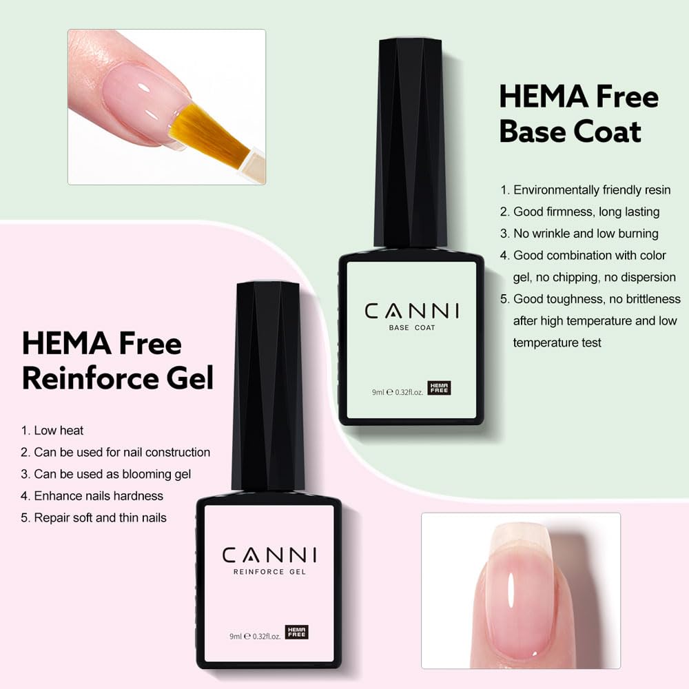 CANNI 6Pcs 9ml Hema-Free Nail Dehydrator Primer, Base Coat Reinforce Diamond Gel Top Coat and Matte Top Coat Gel Nail Polish Set, Soak Off LED Nail Gel Polish Set Nail Art Starter Manicure Salon