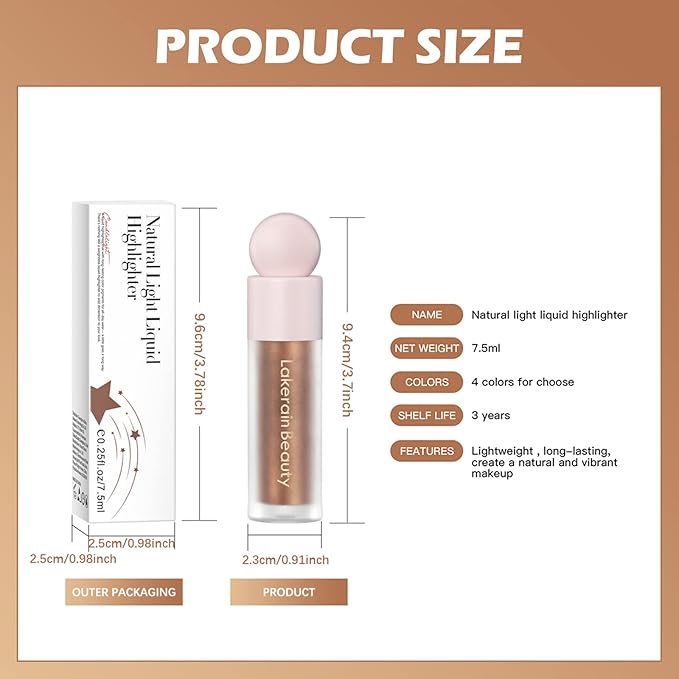Erinde Liquid Highlighter Makeup, Face Highlighter Bronzer Makeup Stick, Natural Glossy Finish, Lightweight Blendable Silky Smooth Cream Face Illuminator Makeup, Cruelty-free, 04# CANDLELIGHT