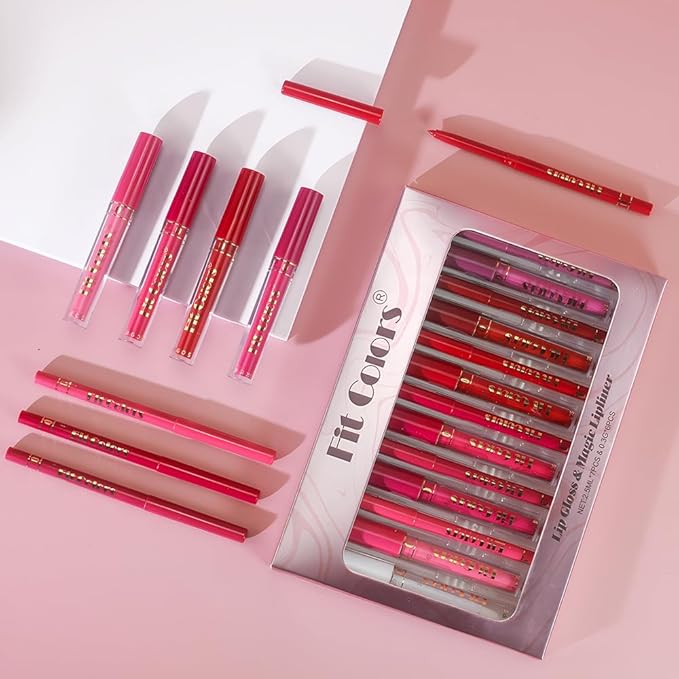 6 Colors Liquid Lipstick + Lip Liner Pen Makeup Set, Super Stay Matte Finish Lip Stain and Define Lip Liner Pencil Gift Set for Women, Longwear, Waterproof, 1PC Lip Glow Oil Include