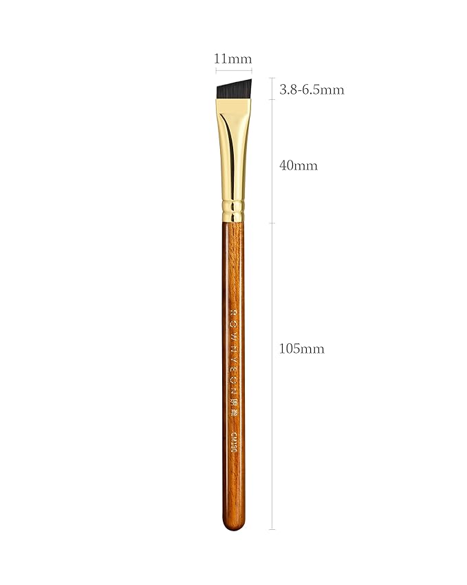 Desert Oak Series MicroBlade Angled Brow Brush - 11mm Ultra-Fine Nylon Bristles for 1mm Hair Strokes, Pomade/Gel/Powder Application, Bubinga & Brass (CM 190)