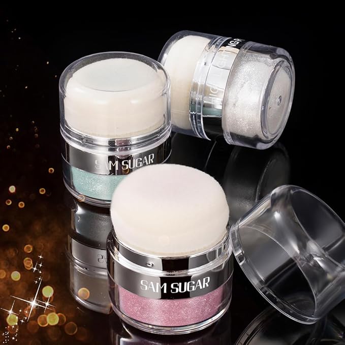 Glitter Body Highlighter Powder Body Shimmer Sparkle Face Brightening Highlighter Powder for Face Eyes Body Glow Makeup With sponge head(04#)