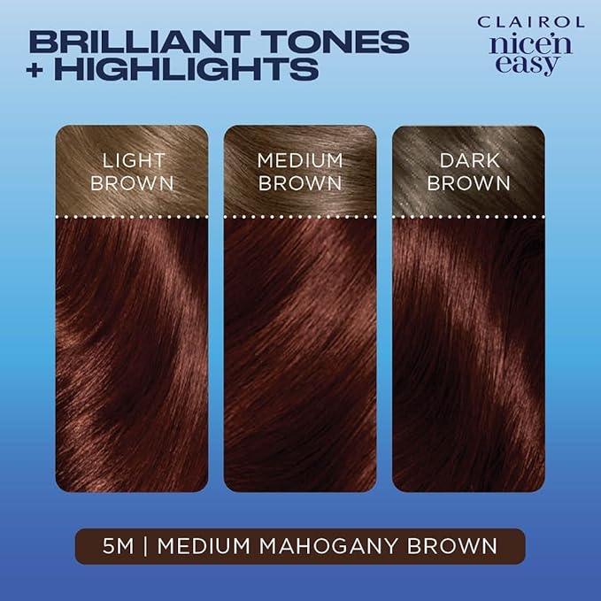Clairol Nice'n Easy Permanent Hair Dye, 5M Medium Mahogany Brown Hair Color, Pack of 3