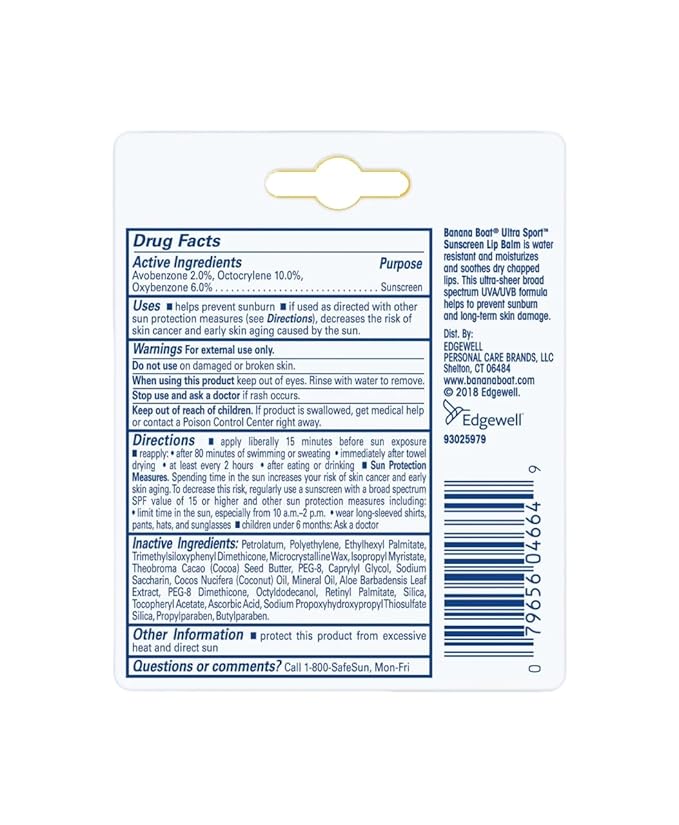 Banana Boat Sport Performance Sunscreen Lip Balm SPF 50 0.15 oz (Pack of 4)