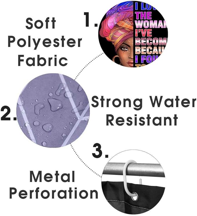 4PCS African American Shower Curtain Set, Black Shower Curtain, Black Girl Magic Afro Girl Black Pride Melanin Queen Black Women Bathroom Decor, Non-slip Bath Mat Inspirational Gifts for Women