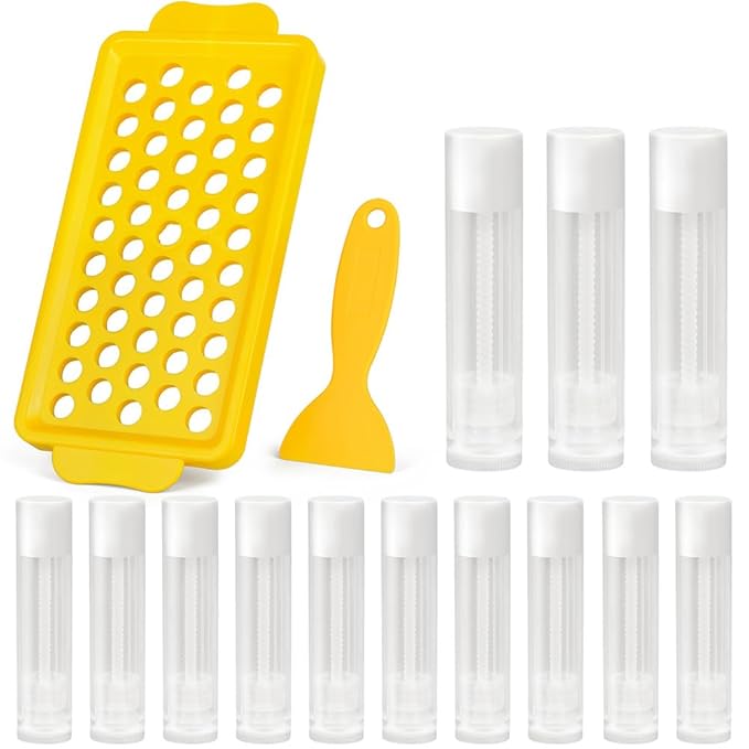 LotFancy Lip Balm Tubes with Filling Tray and Spatula, 50Pcs 5.5ml (3/16 Oz) Clear Lip Balm Containers with White Caps, BPA Free & Leak Free Lip Balm Making Kit