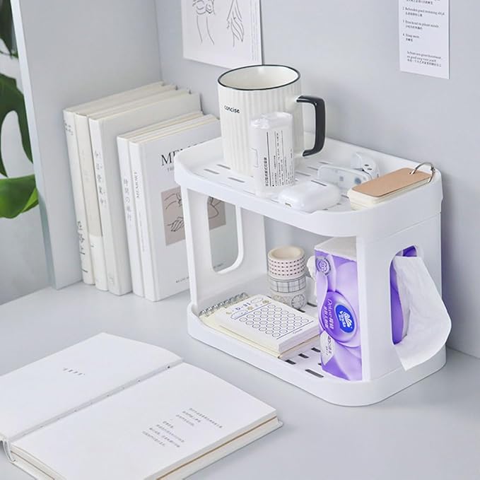 2PCS Kitchen Spice Rack or Bathroom Countertop Organizer, 2-Tier Desk Organizers,Mail Holder for Office Desk Organization, Gift for Teachers, Classmates, and Friends,White