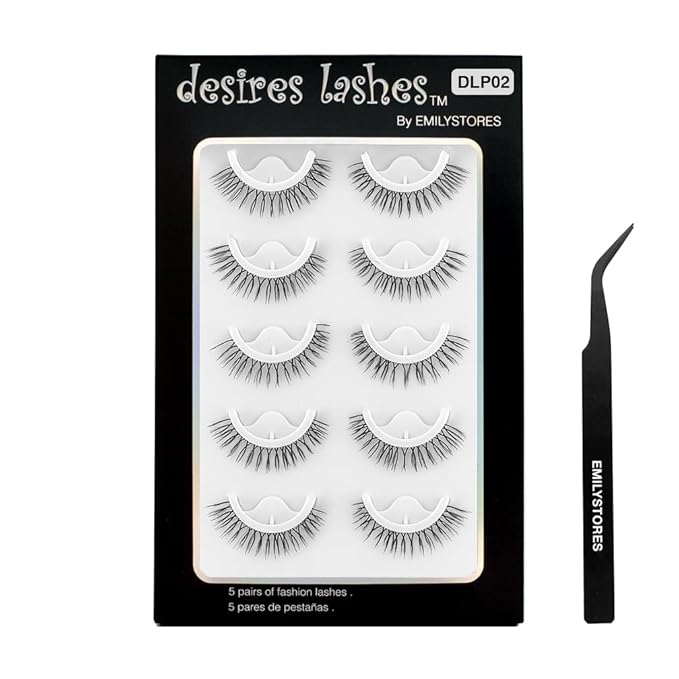 False Eyelashes, 5 Pairs Wispy Light Pre-Glued Self Adhesive Lashes with Applicator (DLP02)