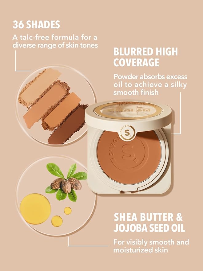 SHEGLAM SKin-Focus Full Coverage Powder Foundation Oil-Control Lightweight Face Pressed Powder Makeup-Cappuccino