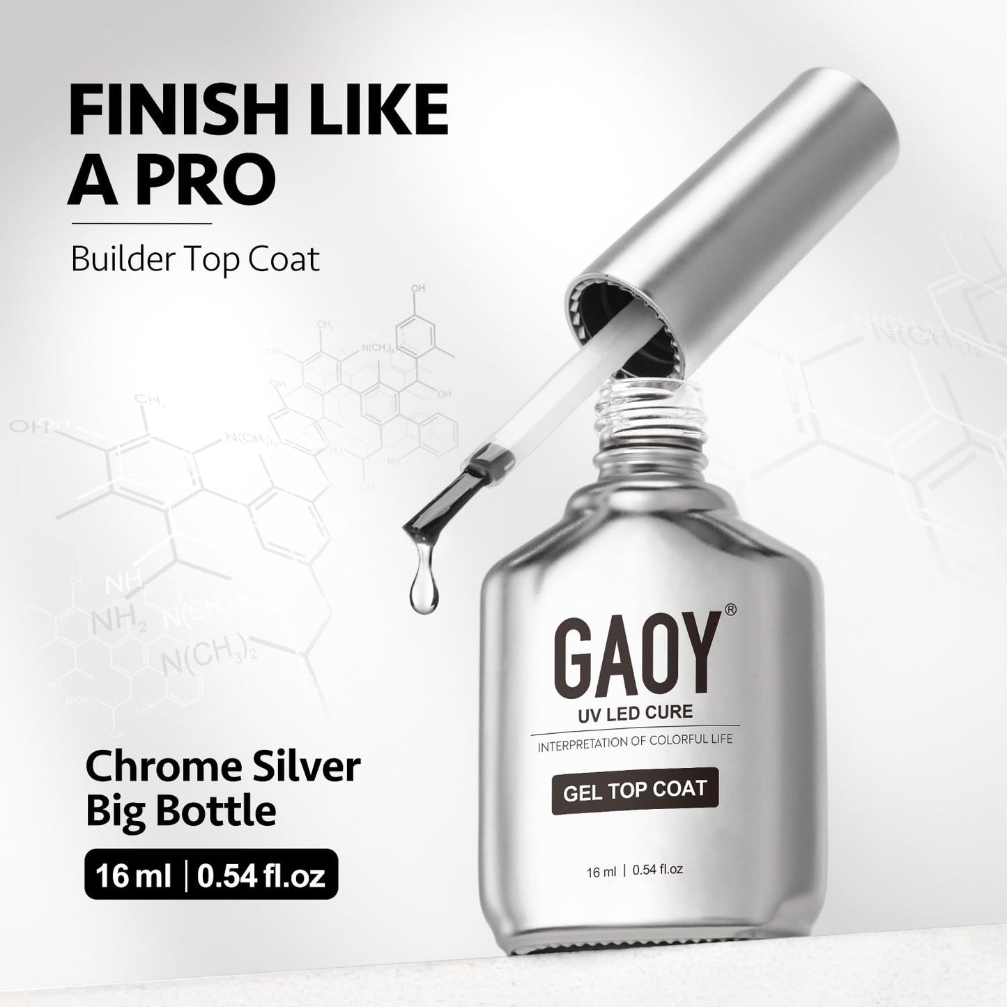 GAOY Builder Top Coat Gel, 16ml No Wipe Clear Rubber Top Coat for Gel Nail Polish, High Gloss Varnish for Long Lasting UV Light Cure Nail Art DIY