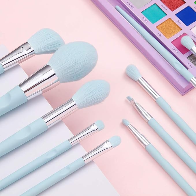 DUcare Makeup Brushes with Holder - 10Pcs Professional Synthetic Make Up Brushes Set for Blush Concealer Foundation Bronzer Powder Eyebrow Contour Eyeshadow Blending Makeup Brush Set, Ice Lake Blue