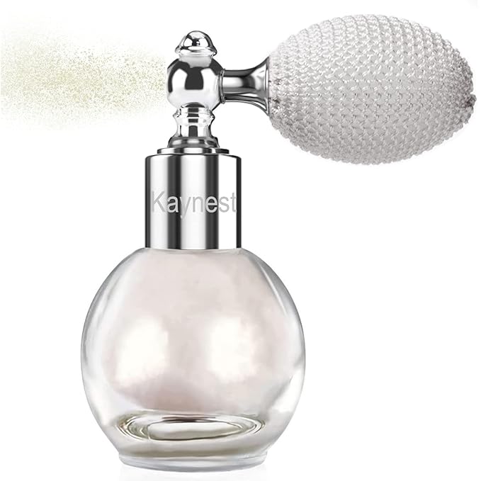 Highlighter Powder Spray, Longwear Glitter Spray for Body, Face, Hair, Shimmer Powder High Gloss Loose Powder Makeup Mist for Festive Party, Stage Shows, Nightclubs, Bar(1#Pearl White)
