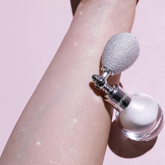 Highlighter Powder Spray, Longwear Glitter Spray for Body, Face, Hair, Shimmer Powder High Gloss Loose Powder Makeup Mist for Festive Party, Stage Shows, Nightclubs, Bar(1#Pearl White)