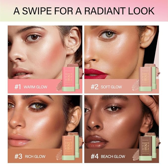 Multi-Use On The Go Bronzer Stick, Cream Contour Stick, Highlight Facial Stick Makeup, Glow Bronzer Stick for Women, Long-lasting Tinted Stick (2# Soft Glow)