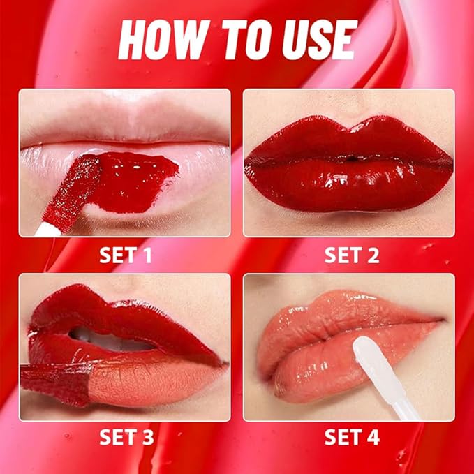 2Pcs Lip Stain Peel Off Lip Gloss oil Dual-Ended Combo, Lips Liner Stain Peel Off Masque, Long Lasting & Waterproof, Transfer-Proof Lip Tint Stain with Lip oil for All Skin Type 01#+04#