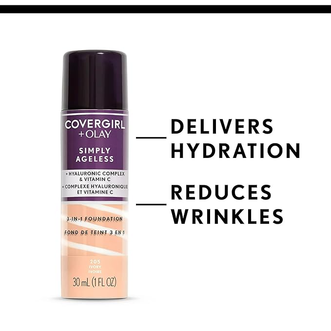 COVERGIRL+OLAY Simply Ageless 3-in-1 Liquid Foundation, Classic Ivory & Clean Invisible Loose Powder - Loose Powder, Setting Powder, Vegan Formula - Translucent Fair, 20g (0.7 oz)