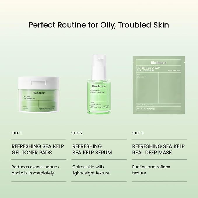 BIODANCE Refreshing Sea Kelp Serum, Oil & Sebum Control, Calming Serum for Oily & Combination Skin, Korean Skincare | 1.01 fl.oz x 1 ea
