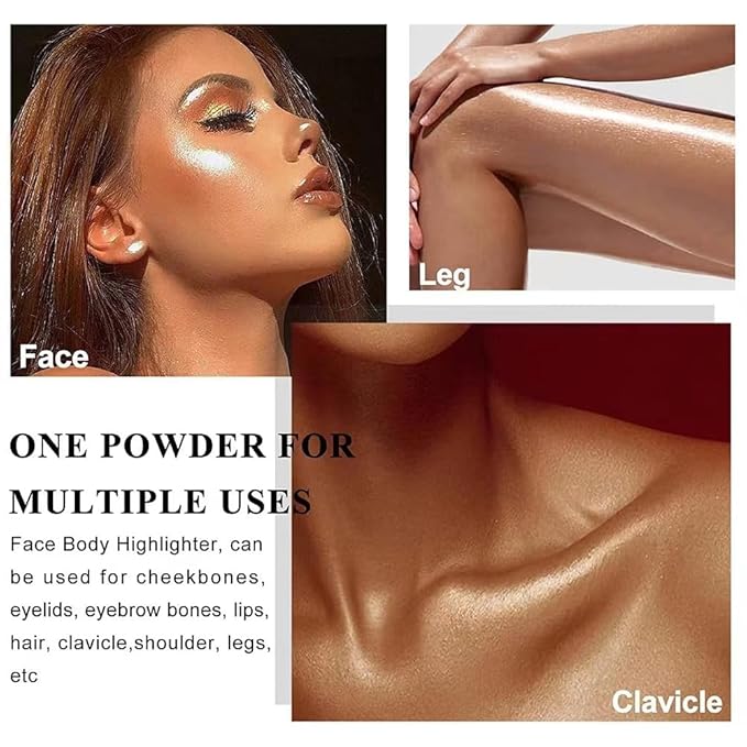 Gold Glitter Powder Highlighter Makeup, Body Brightens the Natural Three-Dimensional Face Blusher Fairy Highlight Patting Powder. (05# Gold)