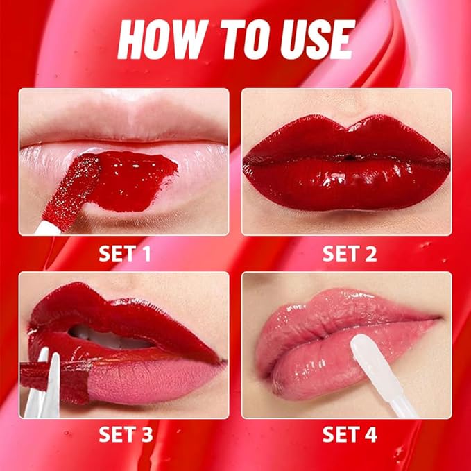 2Pcs Liquid Lip Stain Peel Off Lip liner and Lip oil with Tweezer, Dual-Ended Peel Off Lip Stain Tattoo, Highly Pigmented Long Lasting Waterproof, Transfer-proof for All Skin Types, 02#+04#