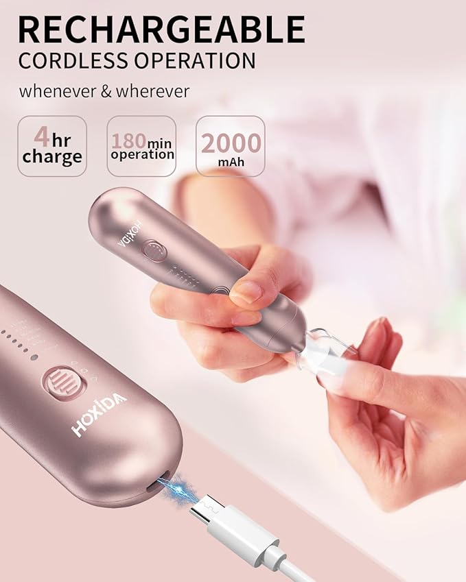Manicure Pedicure Kit with Case, Professional Nail Grinder for Senior Thick Toenail, Cordless Electric Nail File, 5 Speeds Pedicure Tools for feet Callus Remover, Nail Drill for Women Hand Feet Care