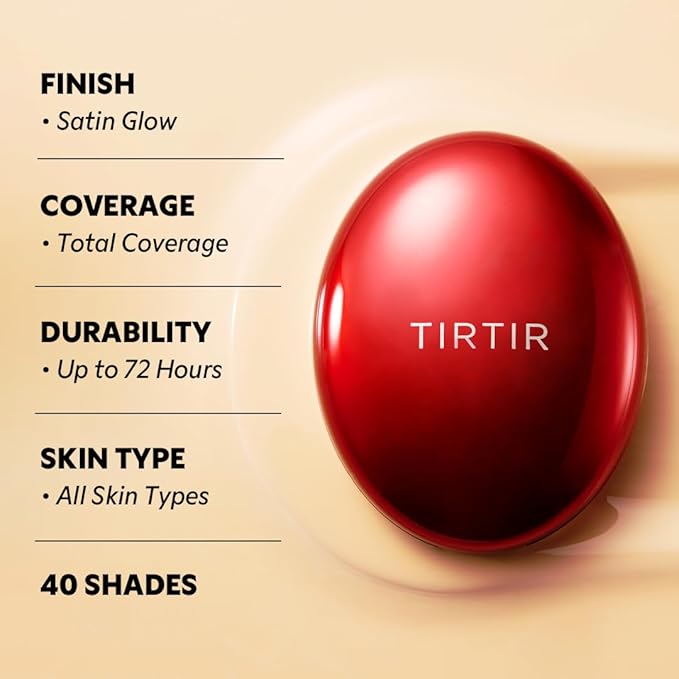 TIRTIR Mask Fit Red Cushion Foundation | Full coverage, Weightless, Skin fit, Satin Glow Finish, Korean Makeup BB Foundation, beauty, Tattoo cover up, Buildable (#40N Cinnamon, 0.63 Fl Oz)