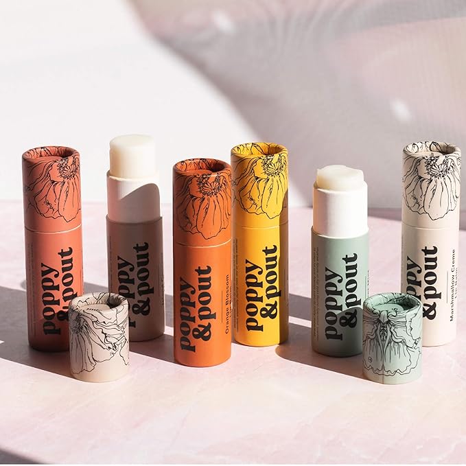 Poppy & Pout Orange Bloom Jumbo Lip Balm | All Natural Lip Balms & Moisturizers | Hydrates with Beeswax, Vitamin E, Organic Coconut Oil | Cruelty-Free | Lip Balm in Recyclable Cardboard Tube