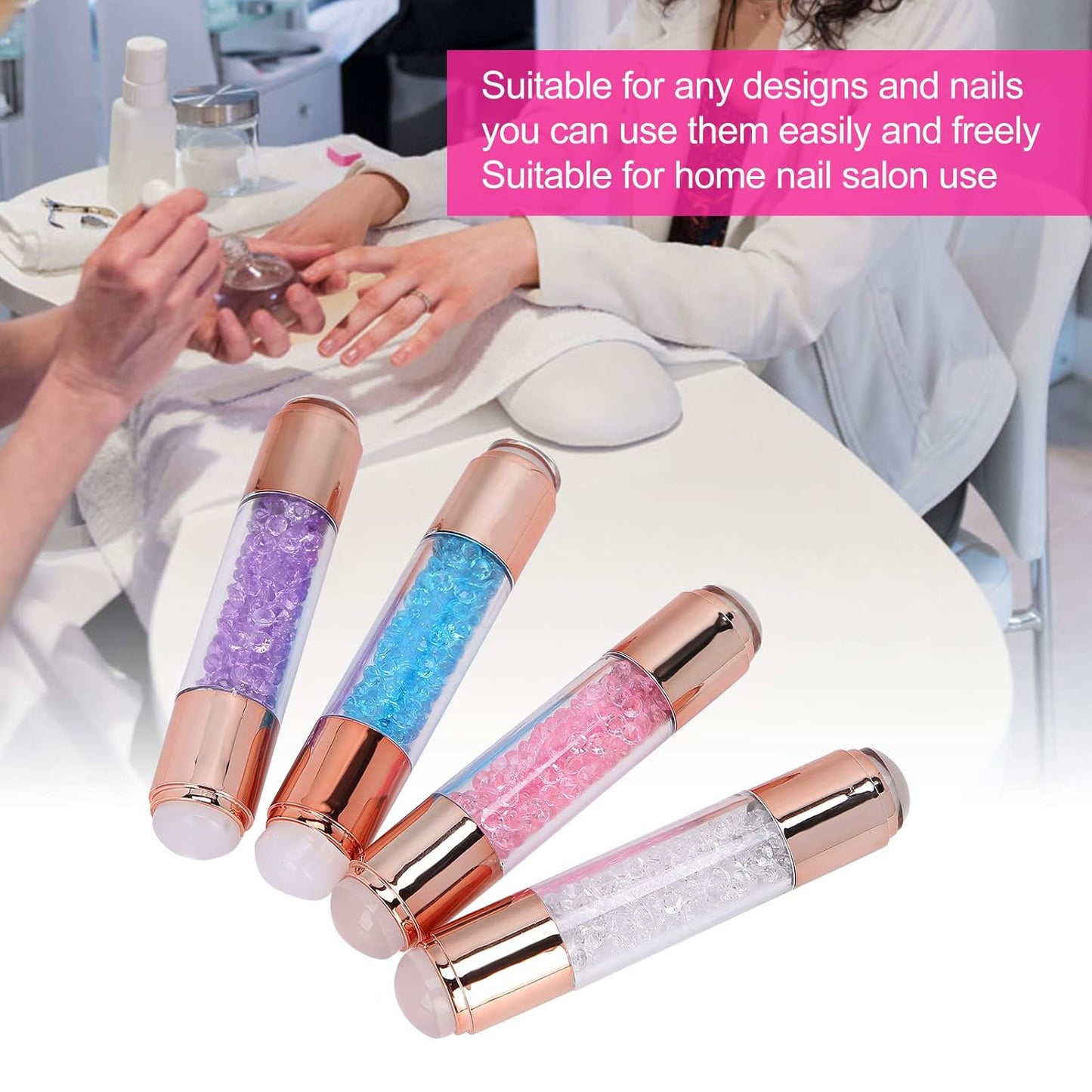 Dioche 4Sets Manicure Art Stamper, Double Ended Silicone Stamp Pens With Nail Seal Plate for Home Salon