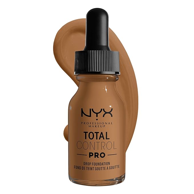 NYX PROFESSIONAL MAKEUP Total Control Pro Drop Foundation, Skin-True Buildable Coverage - Nutmeg