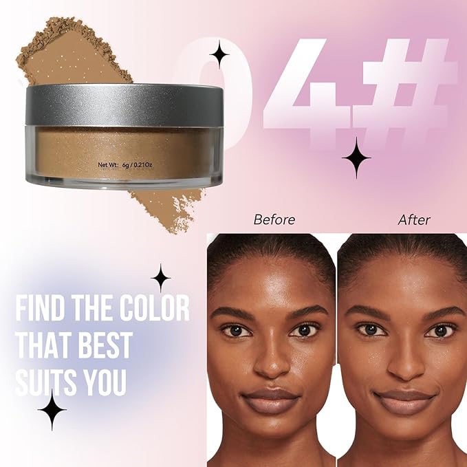 Loose Face Powder Glitter Setting Powder Matte Finishing Powder Shine,Long-lasting,Lightweight,Sets Foundation Makeup