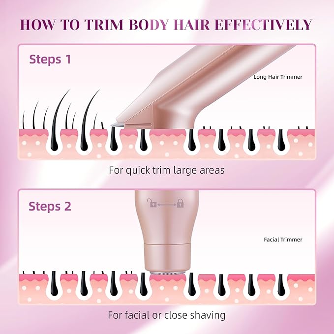 Bikini Trimmer for Women,3 in 1 Electric Razor with Ceramic Blades, IPX7 Waterproof, USB Rechargeable, Painless Hair Removal for Face,Body,Bikini Area, Travel Grooming Kit (Rose Gold)