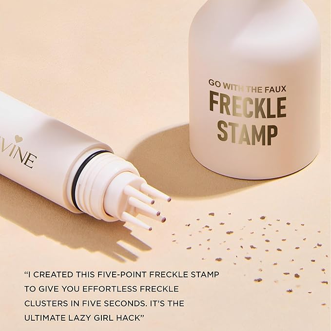 Freckle Stamp Pen,Fake Freckles Stain Marker Pencil Tool for Natural and Lifelike Sunkissed Face Freckle Makeup for Waterproof and Long-Lasting,Quick Dry 5-Point Faux Freckle Stamp Cushion, 03 Dark