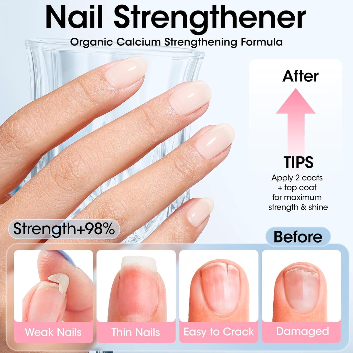 GELLEN 4‑in‑1 Clear Nail Polish Base Coat Sheer Tinted Cream Milky, Ridge Filler For Nails, Nail Strengthener Concealer, Calcium Formula Smoothes Strengthens Nails, Enhances Natural Look, HEMA Free