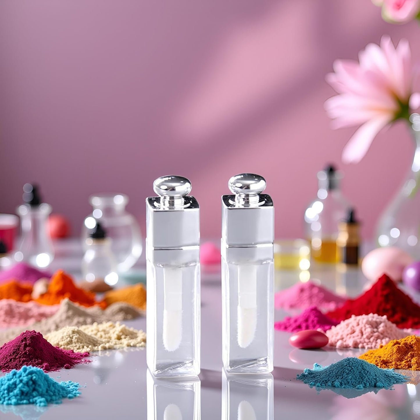 2Pcs Empty Lip Gloss Tubes, 3ml Clear Lip Gloss Tubes with Wand, Refillable Lip Balm Gloss Containers for DIY Makeup Lipgloss Making Kit