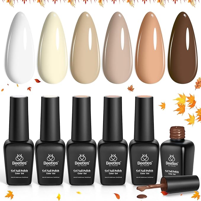 beetles Brown Gel Nail Polish Set Nude Gel Polish Nail Set 6 Colors Sandstorm Collection Peach Brown Natural Manicure Kit Soak Off Uv Led Lamp Needed for Women Gift Diy Home