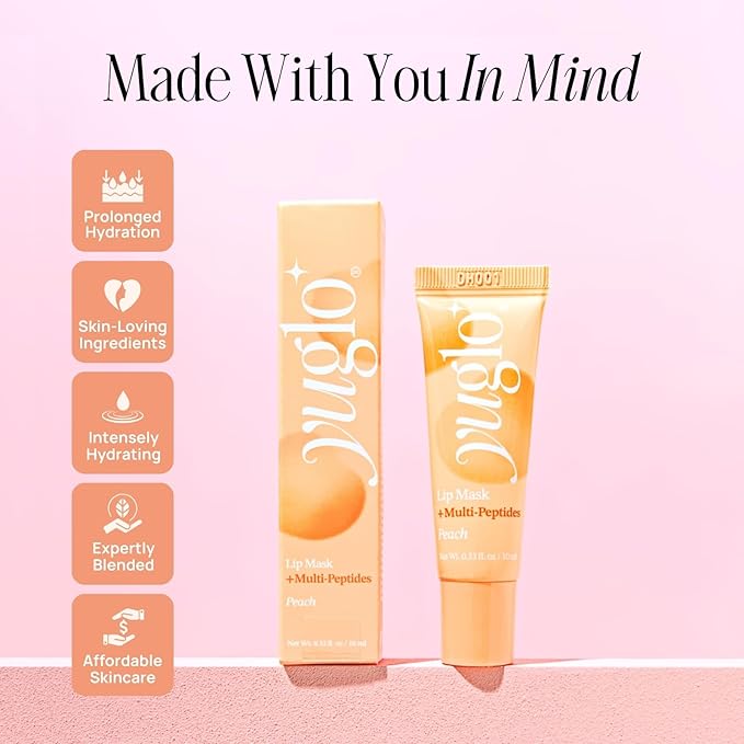 YUGLO Lip Sleeping Mask with Multi-Peptides | Peach Flavor | Hydrating & Plumping Lip Treatment for
Dry, Chapped Lips | Nourishes & Moisturizes | Overnight Lip Repair