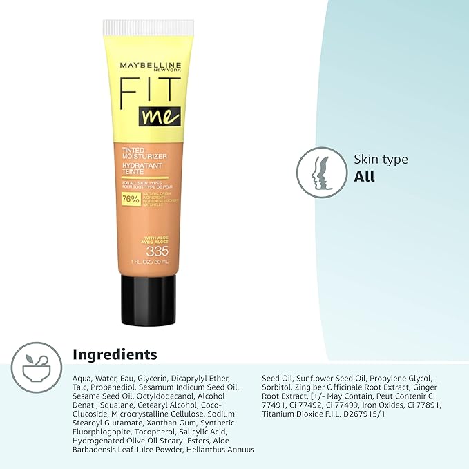 Maybelline Fit Me Tinted Moisturizer, Natural Coverage, Face Makeup, 335, 1 Count
