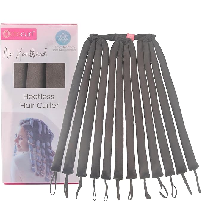 Octocurl Heatless Hair Curler - No Headband Octopus Curler - Overnight Curls for Long Hair (Satin - Black)