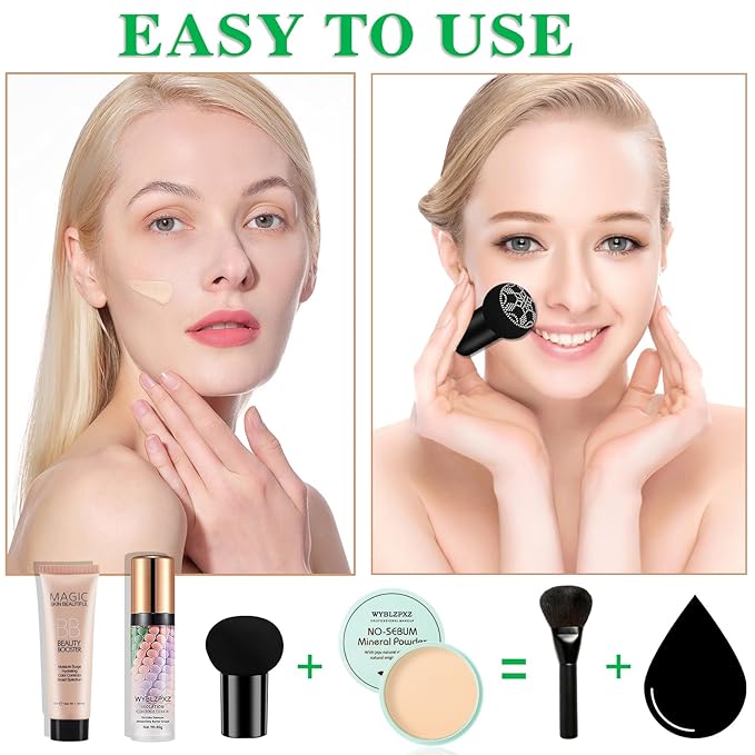 Mushroom Head Air Cushion CC Cream + BB Cream + Tri-color Color Corrector Isolation Cream Foundation Set Moisturizing Full Coverage Foundation Concealer Lasting Foundation Makeup Base Primerļ¼7 Pcsļ¼