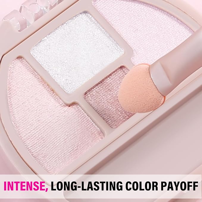 Boobeen 4-Color Makeup Palette, Highly Pigmented Glitter Eyeshadow Contour Palette with Smudger, Multi-purpose Face Makeup Palette for Eye/Face/Highlighter, Creates Shimmer Finishes, Long-lasting